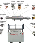 Diagram of Pro Grade Sealing Head Assembly for SL VI 50 HP Water Jet Cutting Machine with labeled components and hydraulic pump.