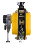 Heavy Duty 0.25 To 0.75 Ton Manual Lever Chain Hoist Winch side view showing lever mechanism and yellow wheel design.