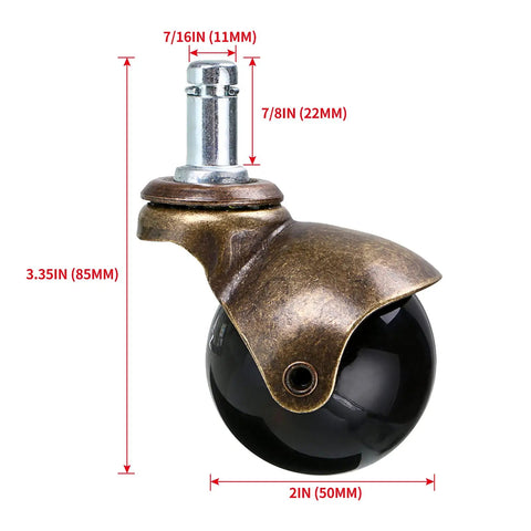 2 Inch Grip Ring Swivel Ball Caster Wheel with 7/16 inch stem and 7/8 inch height, heavy-duty for furniture and office chairs.