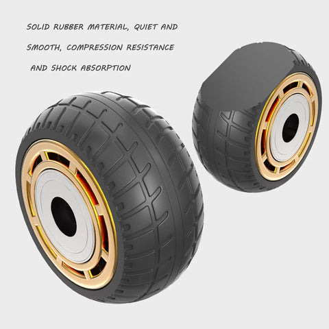 Built Tough 3 Inch Heavy Duty Rubber Swivel Casters With Locking Brakes Quiet Industrial Grade Wheels for Utility Carts, showcasing solid rubber wheels with gold accents.