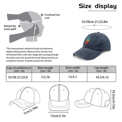 Low Profile Navy Blue Adjustable Baseball Hat For Men Built From Soft Cotton With Breathable Holes Size Chart and Measurement Guide