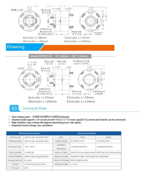 Pro Grade Electric Slip Ring Rotary Union 12.7mm To 50mm 18 Or 24 Channel Conductive Power And Signal Transmission For rotating machinery