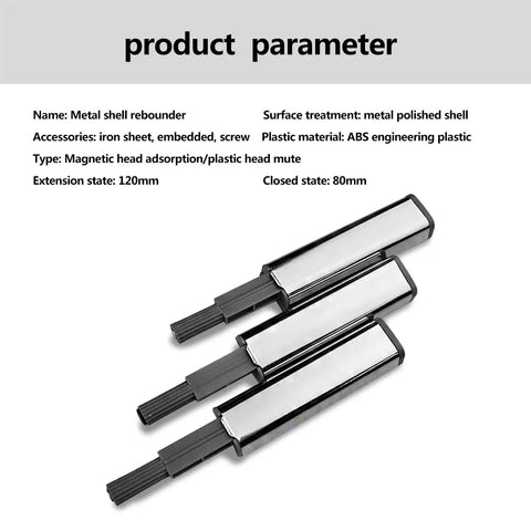 Magnetic Push To Open Cabinet Door Latch Handleless Easy Install Cabinet Hardware with polished metal and plastic design