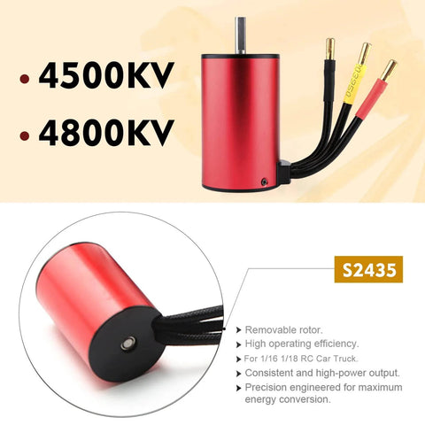 4800KV Brushless Motor 4 Pole 12 Slot Hi Torque Sensorless Drive With 25A ESC for RC cars, shown with removable rotor and cables