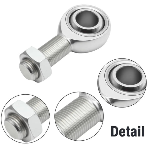 3/4 Inch Heim Joint Rod End Kit Set With Chromoly Joints Panhard Bar And Steering Shaft Support For Suspension Traction Bars Right And Left Hand Thread Durable Heat Treated Chrome Plated With PTFE Liner close-up threaded rod end with jam nut