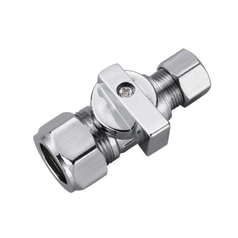 Chrome brass compression angle stop valve, 1/2 in nominal, 5/8 in to 3/8 in compression fittings