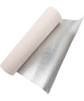 Heavy Duty Peel And Stick 3D Wallpaper Roll Built With Thick Waterproof Foam showing textured light beige surface and shiny silver backing.