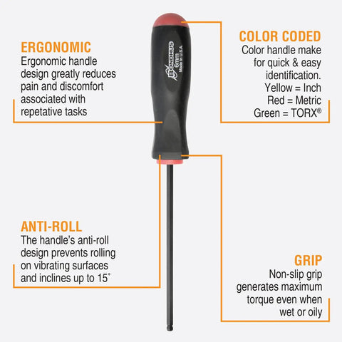 Nine Piece Screwdriver Set With ProGuard Finish, Ergonomic Two Component Handles, Non Slip Grip, color coded, anti-roll feature