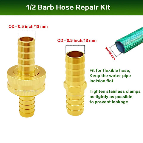 Top Rated Heavy Duty Garden Hose Repair Kit With Four Complete Sets Featuring Solid Brass Barb Couplings Plus GHT Male Female Adapters For Easy Fixed Or Flexible Setup, 1/2 inch 13 mm brass hose connectors