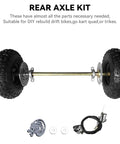 Go Kart Axle Kit 6 Inch Ready To Roll With 740mm Rear Axle, Two Wheels With Tire Rim Tube, Brake Assembly, T8F Chain, Sprocket And Master Caliper, DIY Live Axle Build For Go Karts, Quads, Trikes, Drift Bikes visible complete set with wheels, chain, and brake assembly.