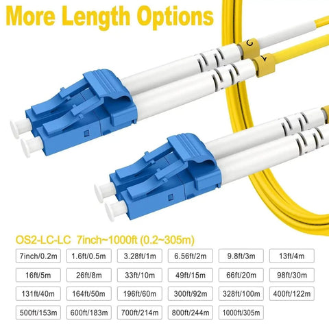 Single Mode LC To LC UPC Fiber Patch Cord 200 Ft Drop Ready Network Cable featuring sleek LSZH jacket with blue connectors.