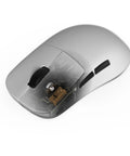 Mouse with OP1 Switch Pack With Kailh GX 50-55GF Feather Light Actuation And Light Clicks installed, showcasing internal components