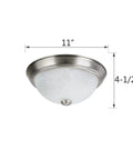 Two Light Flush Mount Fixture In Brushed Nickel With White Alabaster Glass Shade, 11 Inch Diameter Indoor Ceiling Light
