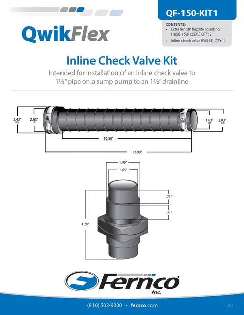 Diagram of QwikFlex 24 Inch In Line Sump Pump Check Valve Installation Kit for offset or hard to reach pipe connections.
