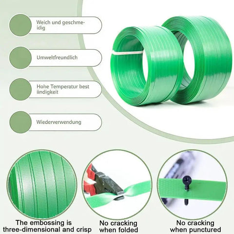 Heavy Duty Polyester PET Strapping Rolls For Packaging And Bundling, Green PET Strapping, 1200m roll with burr-free edges