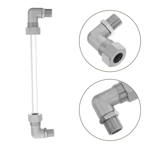 Industrial Water Level Meter With Three Eighths Inch Indicator Tube For Boilers And Cisterns, High Temperature Resistant Glass And Copper Level Gauge, Precise Measurement For Industrial Use And Sensitive Processes, vertical view