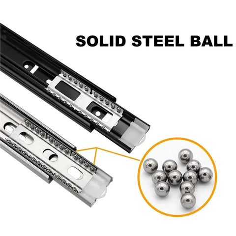 Three Section Stainless Steel Drawer Slides With Damping Buffer With Solid Steel Ball Bearings