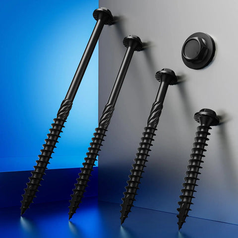 Heavy Duty Exterior Wood Lag Screws Set 43 Pieces 5.5x50mm Black Coated Hex Washer Head Rust Resistant For Decks Patios