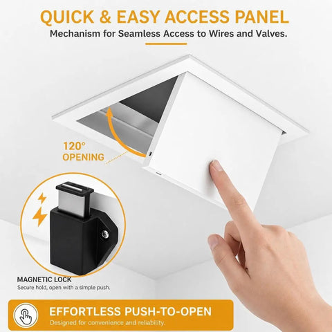 Heavy Duty Push To Open Aluminum Access Panel For Drywall Ceilings And Walls Solid Build Inspection Hatch Cover with 120° opening.