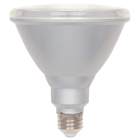 Close-up of single Dimmable PAR38 LED Flood Light Bulb 15W 90W Equivalent Bright White Indoor Outdoor Weatherproof Energy Star Medium Base