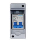 Heavy Duty DC Disconnect Switch 1000V 40A For PV Solar Panels IP65 weatherproof box with clear cover and blue connectors.