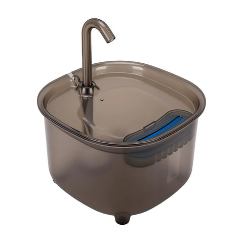 2L Solar Pet Water Dispenser With Motion Sensor And USB Backup Power Auto Cat Fountain For Indoor Or Outdoor Use Monocrystalline Panel No Fuss Low Noise Circulating Water Station For Dogs And Cats, smoked plastic bowl view