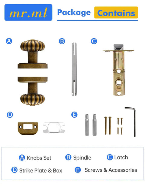 Antique Brass Passage Door Knob For Interior Doors No Lock Needed, Vintage Aluminum Alloy Knob parts and hardware set