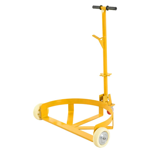 Heavy Duty 55 Gallon Oil Drum Hand Truck Hauler 1200 Lb Capacity Steel Barrel Roller Cart with yellow frame and wheels
