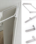 180 Degree Folding Hinge For Wooden Doors Flush Wall Mount Space Saving Hardware shown attached to a wall with stainless steel finish.