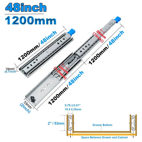 Heavy Duty Drawer Slides Delivering Full Extension And Adjustable Length For Serious Loads Featuring Slick Steel Runners 1200mm size.