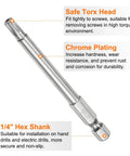 Top Shelf 10 Piece T27 Security Torx Bits With S2 Steel Magnetic Grip Quarter Inch Hex Shank 3 Inch Reach, chrome plated with safe Torx head.