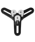Universal piston ring squaring tool for end gaps 2–5 in bores; black frame with three silver metal spacers (top view)