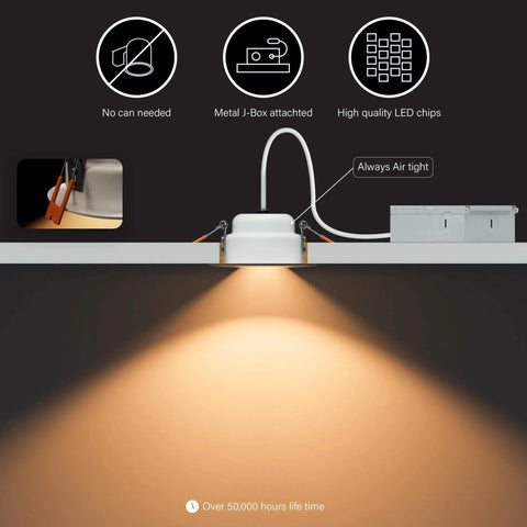 Recessed 3 Inch Gimbal LED Downlight Kit With Junction Box, 360 Degree Adjustable, canless design with 50,000 hours lifetime