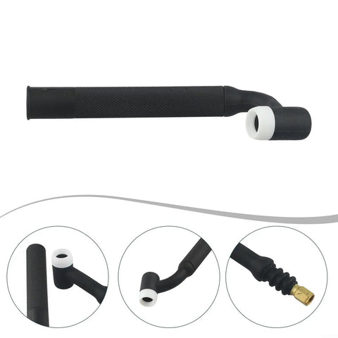 Tig Welding Torch Body for WP 17F SR 17F Flexible All Day Pro Heavy Duty Performance With 150A Output Copper Connectors and Rugged Polymer Handle for Smooth Steel and Stainless Welds, black angled handle with connector