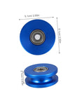 Aluminum U Groove Pulley Wheel With Heavy Duty Silent Roller And Double Bearings For Fitness Equipment And Home Gym Cable Systems For Durable Gym Pulley Wheel To Improve Smooth Quiet Workouts. Blue 5.1 cm pulley wheel with double bearing, front and side view.