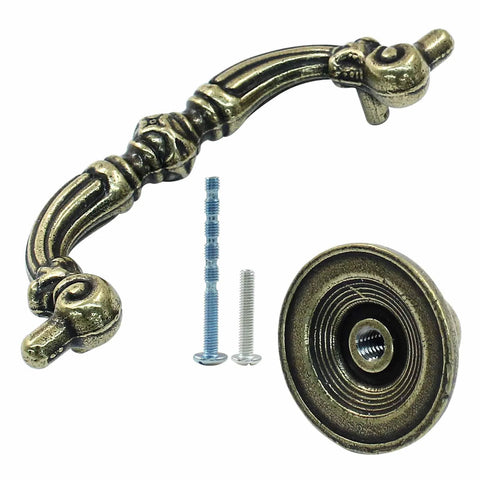6Pcs Vintage Drop Bail Drawer Pulls With Embossed Pattern Center To Center 2.56 Inches Antique Dresser Wardrobe Handles with screws