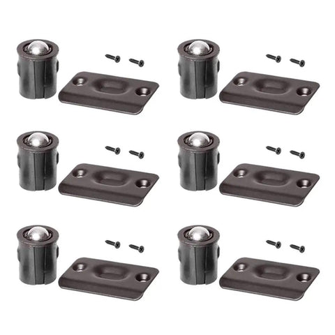 Six Pack Oil Rubbed Bronze Door Drive-In Ball Catch Sets With Strike Plate, Premium Quality Steel, Easy Install, Includes Matching Screws