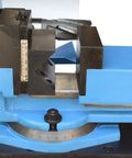 Rock Solid Electric Tube Pipe Notcher One Horsepower Plug And Play Rig with blue and black swiveling vise and measuring scale.