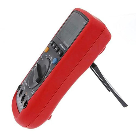 Side view of Pro Grade AC DC Auto Ranging Digital Multimeter With True RMS, RS232 PC Data Logging on stand showing dial and display.