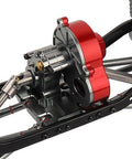 Heavy Duty All Metal Gearbox Transmission With Motor Gears For 313mm Wheelbase 1/10 RC Crawler Truck Axial SCX10 And SCX10 II DIY Upgrade Parts Red Titanium Finish Forward Transmission Only close-up view
