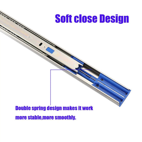 Built Tough Soft Close Drawer Slides 20 Inch Full Extension Cabinet Hardware Smooth As Glass Zinc Plated Cold Rolled Steel showing double spring design.
