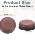 Top Shelf Furniture Sliders For Hardwood Tile And Carpet Floors 24 Piece Reusable Half Inch Round Chair Glides Moving Pads Protect Vinyl Surfaces With Hassle Free Slide Brown size dimensions of .5 inch round slip-resistant furniture glide pads.