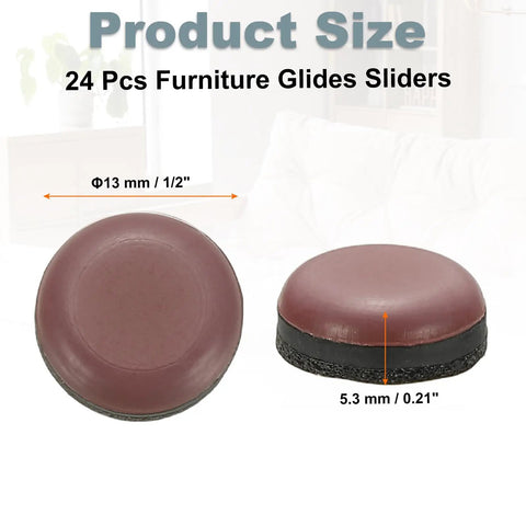 Top Shelf Furniture Sliders For Hardwood Tile And Carpet Floors 24 Piece Reusable Half Inch Round Chair Glides Moving Pads Protect Vinyl Surfaces With Hassle Free Slide Brown size dimensions of .5 inch round slip-resistant furniture glide pads.