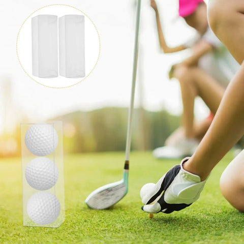 Three Piece Golf Ball Display Case Set, Durable Plastic Ball Storage Boxes showcased near golf course with player