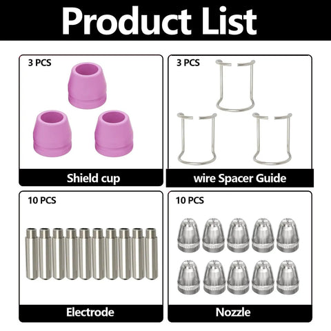 Plasma Cutter Consumables Kit With Tips Nozzles Electrodes Shield Cups And Spacer Guides For 50 To 60A Torches Pro Grade Replacement Set