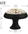 12 Pack Kitchen Cabinet Knobs With Black ABS Base And Crystal Glass Tops For Cabinets Drawers Dressers Doors Wardrobes Vintage Dragonflies Floral Herbs Design Featuring 35mm Top Diameter 17mm Base Diameter And One Inch Height With Easy Install size specifications.
