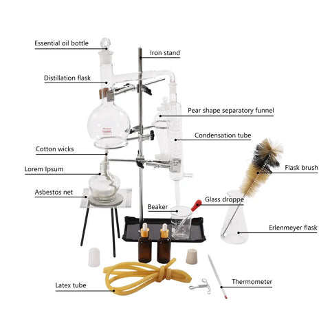 500Ml Glass Distillation Kit With Steam Distillation Setup For Essential Oil Extraction Lab Glassware Set For Home Science Lab Borosilicate Safe Glass