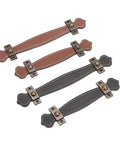 Vintage Leather Look PU Peel Handle Drawer Pulls For Cabinets And Luggage 7.48 Inch Black 2 Pack, shown in black and brown.