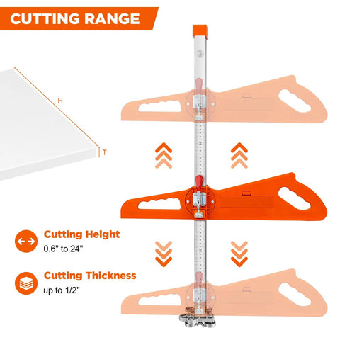Foldable Drywall Cutter With 23 Bearing System And Dual Handle Positioning For Precise Sheetrock Cuts On Quarter To Half Inch Boards Includes Pro Grade Snap Off Blade Blade Storage Slot And Carry Bag, cutting range 0.6in to 24in