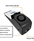 Portable Door Stop Alarm 2 In 1 Security Alarm Door Stopper with 120dB Loud Entrance Alert, black wedge with sensitivity settings.